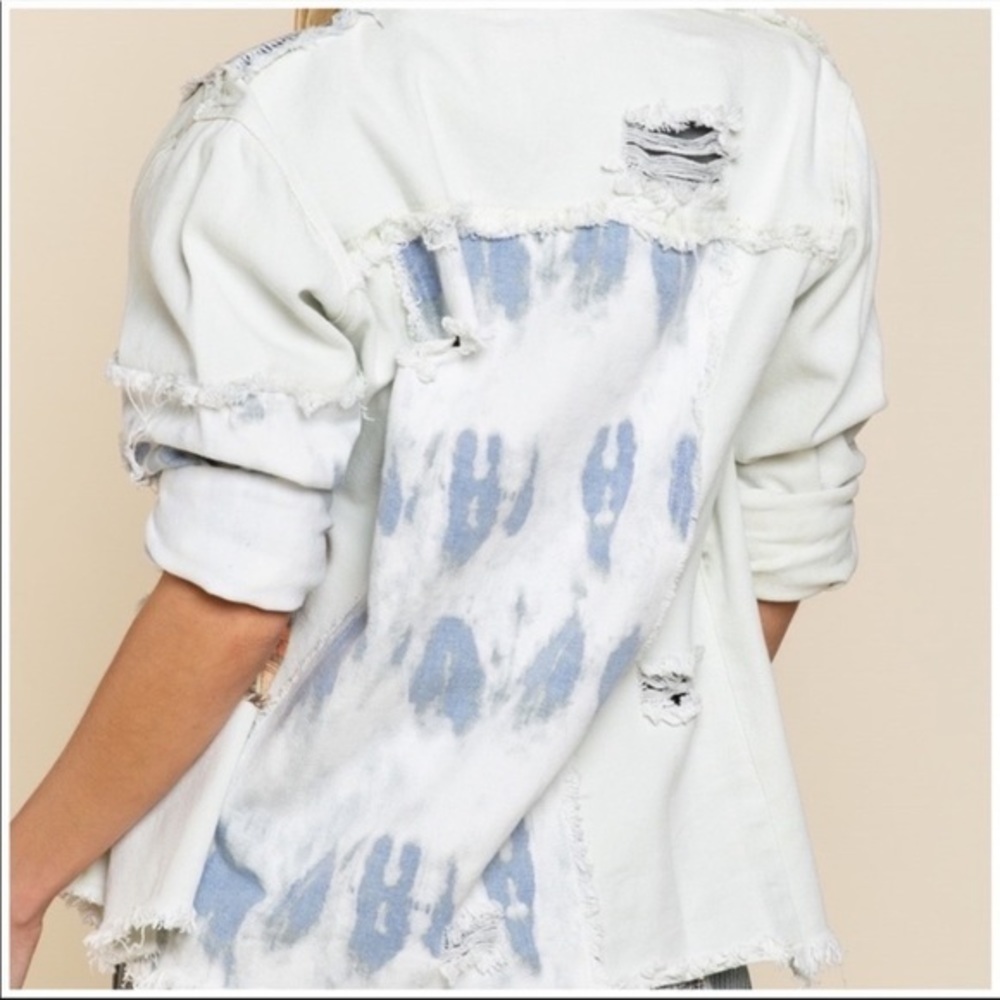POL Western Bleached Denim Jacket Unique Patchwork Acid Wash Tie Dye - Picture 8 of 11